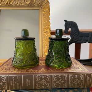 Vintage Hone Interiors Green Glass Candle Votives set of 2